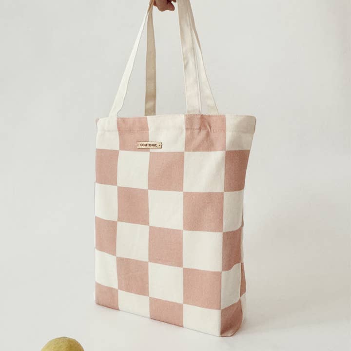 COUTONIC - Wholesale Tote Bag - Women's - Organic Cotton Seashell Pink Checker Tote 2.05