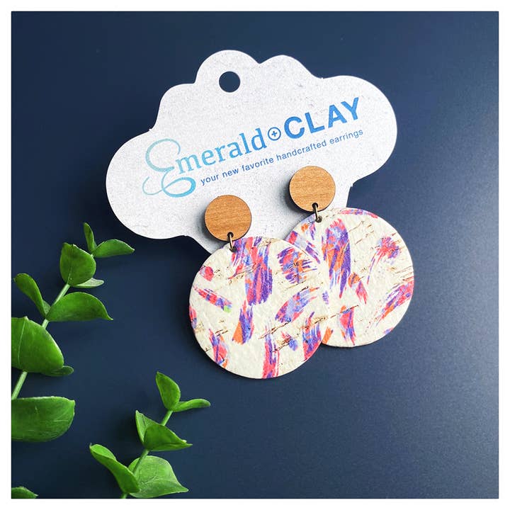 Emerald and Clay – Großhandel Ohrhänger – Kork Circle + Holz Post13