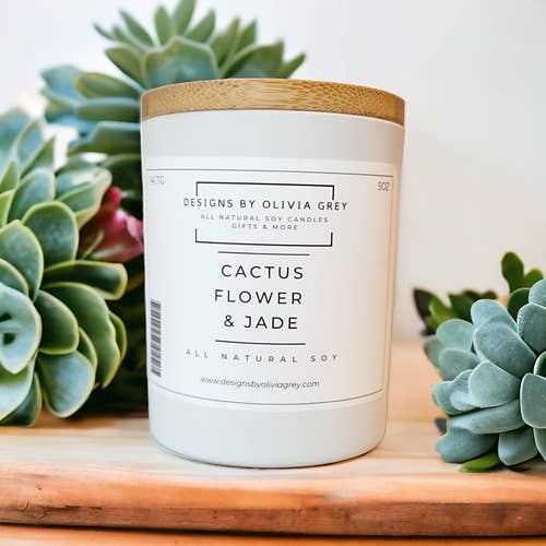 Cactus Flower & Jade Natural Soy Candle | Non Toxic Candle for wholesale by Designs By Olivia Grey | All Natural Soy Candles