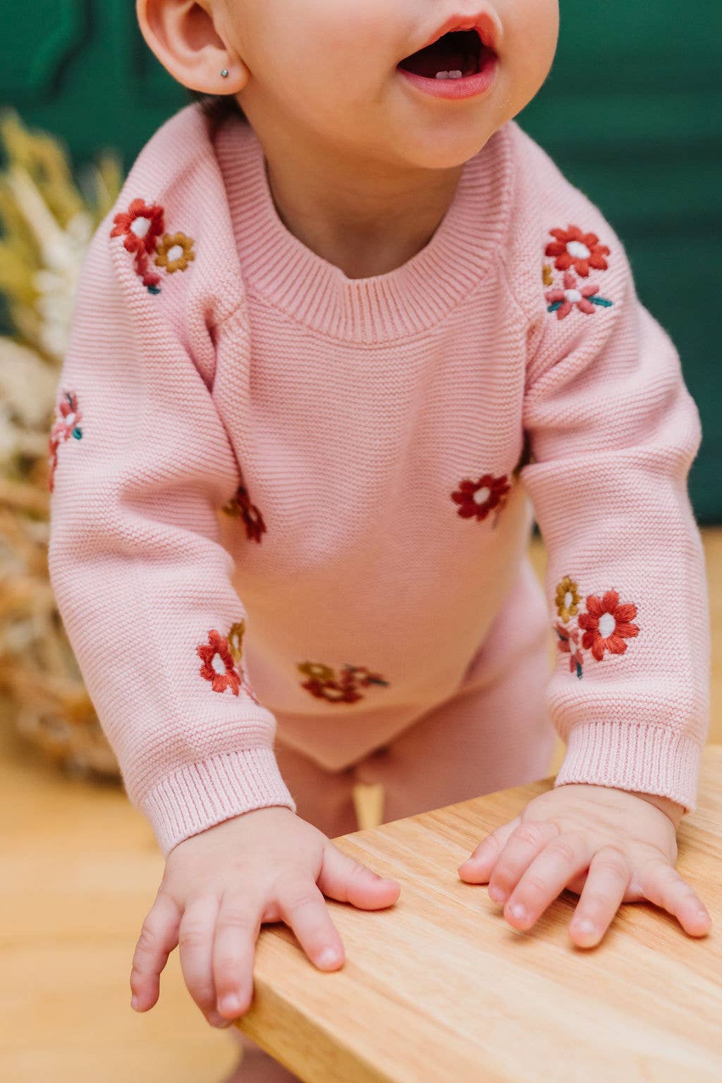 Blush Floral Bouquet Pink Organic Knit Baby Jumpsuit (Organic) for wholesale on Faire8