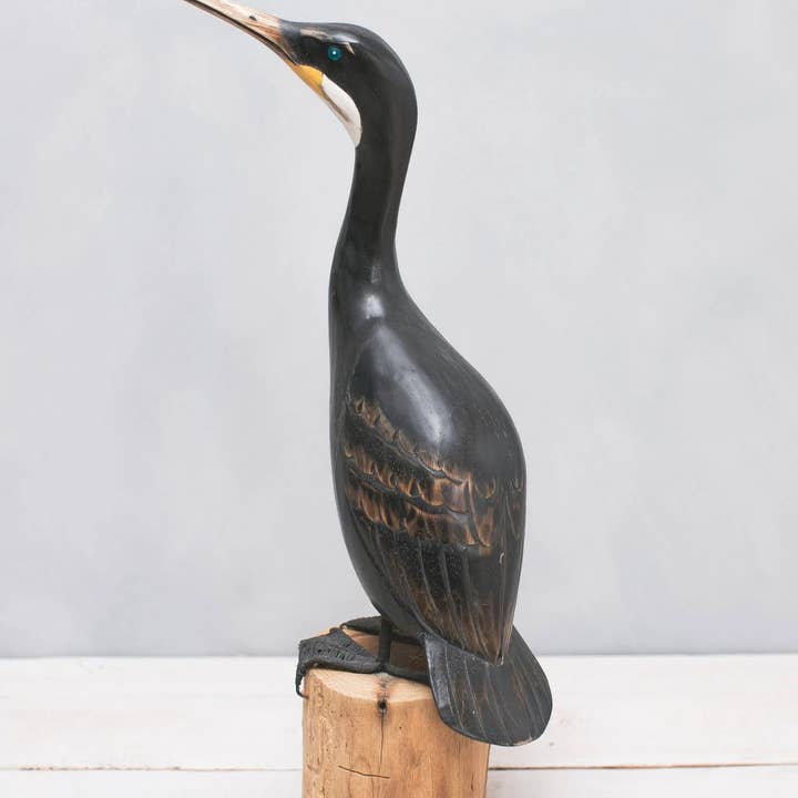 Cormorant - Twist - Low - 19'H -Carved Wooden Ornament for wholesale by Aviologie