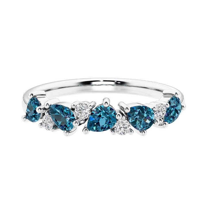 Anillo de 9 piedras de alejandrita en forma de pera y diamantes en oro de 14 quilates para venta al por mayor de DV Custom Jewelry USA