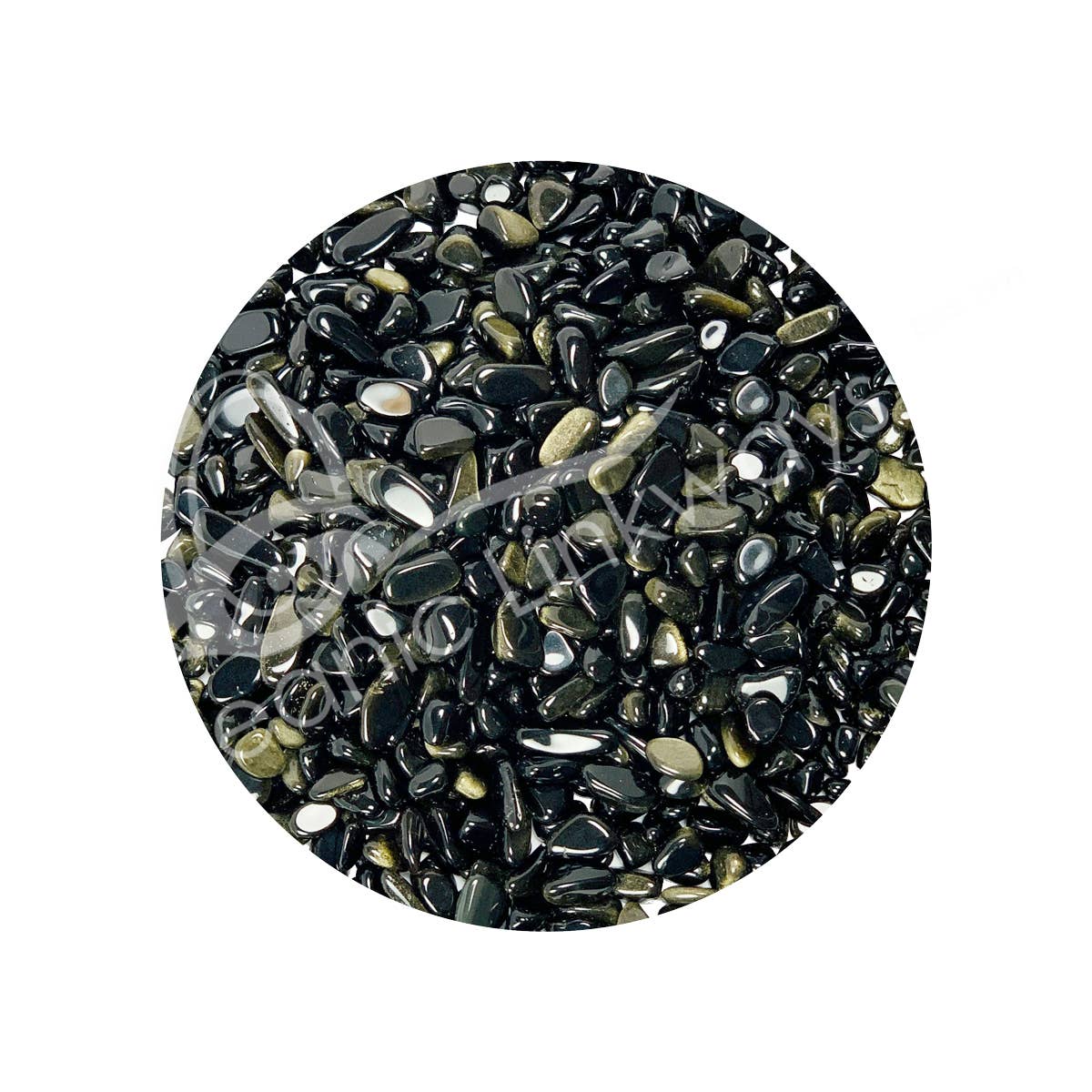 Oceanic Linkways Inc – Engroshandel Spirituelle sten og krystaller – (KG)TUMLEDE CHIPS - OBSIDIAN, GYLDEN GLANS 5-8 MM0