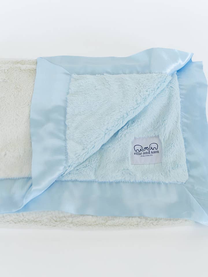 ellie and sam – wholesale Gosefilt - Baby – Lyxig Duo Satinbård Filt - Blå / Elfenben2