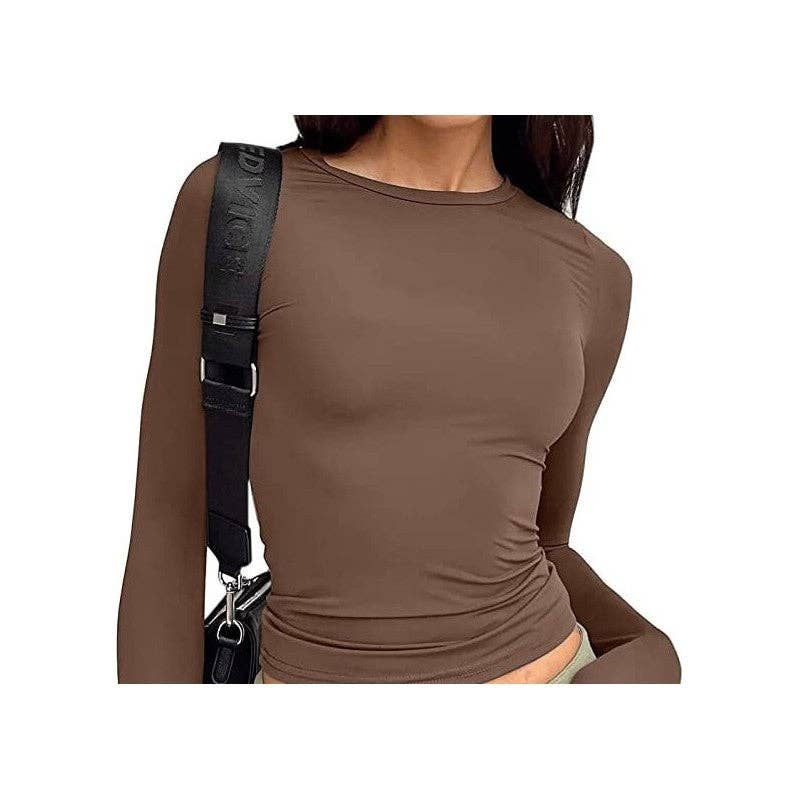 Sheer Trend - Wholesale T-Shirt - Women's - Solid Color Casual Long Sleeved Slim Fit T-Shirt3