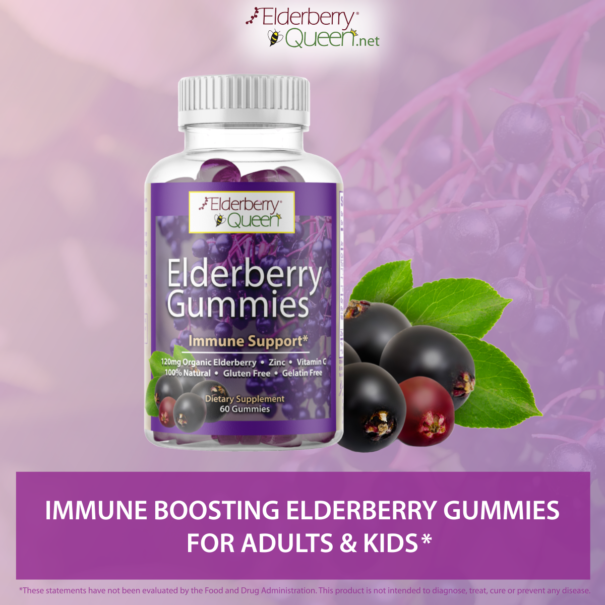 Elderberry Queen - Vente Supplément oral/vitamine - Gélatines au sureau avec vitamine C et zinc, 60 carats5