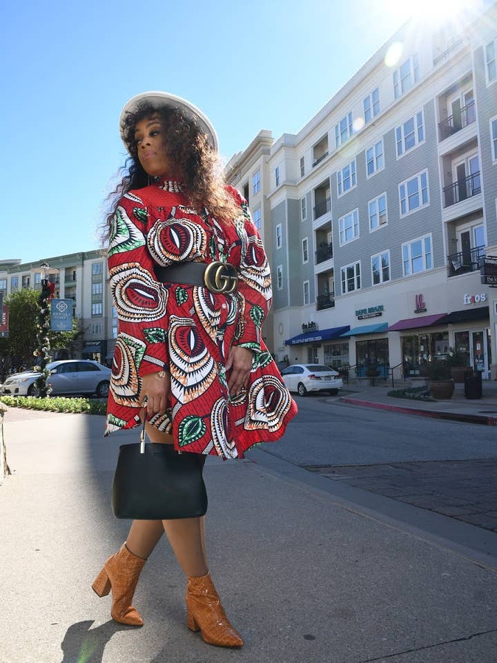 N'omose Couture - Vente Robe – femme - Robe chemise Bose imprimée africaine - Rouge1