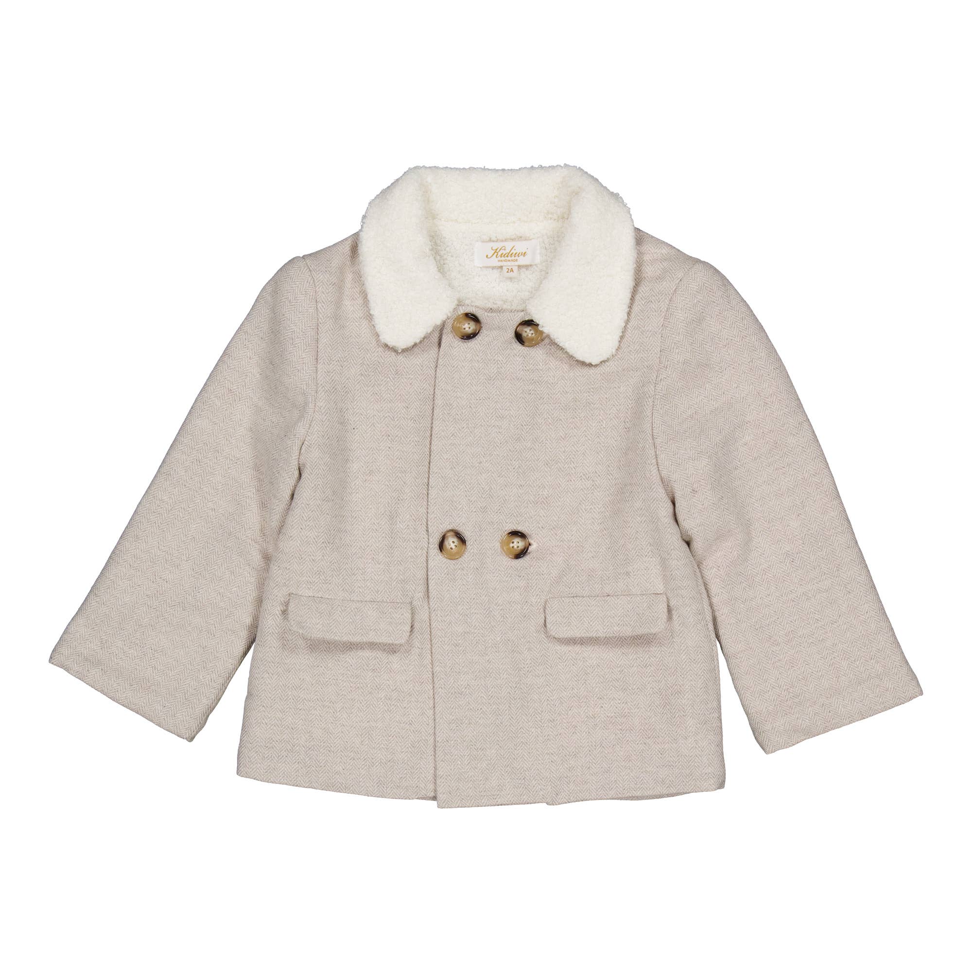 Veste en laine à chevrons beige Anselme avec doublure en fourrure Teddy for wholesale on Faire0
