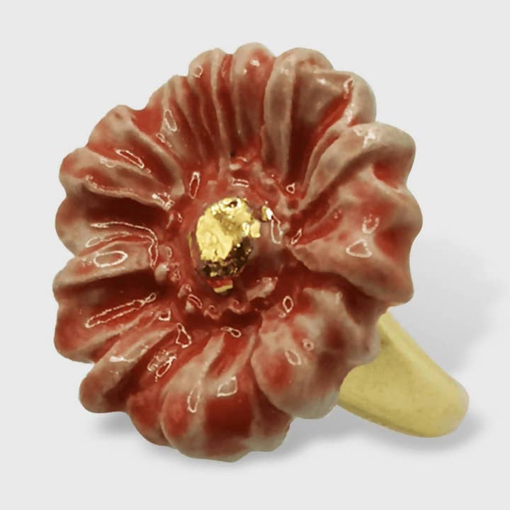 Bague rouge corail et eller Marguerite Fleur for engroshandel hos Corinne Ceramique