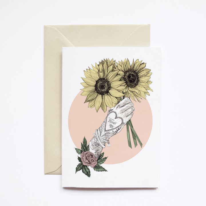 Tattooed Thank You Blank Greeting Card for wholesale by Deborah Panesar