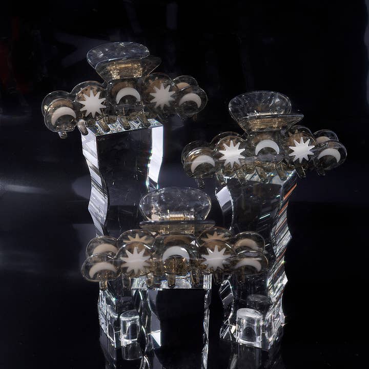 WINONA IRENE - Wholesale Hair Clip - Women's - Hera Moon and Stars Silver Shimmer Acetate XL Hair Claw2