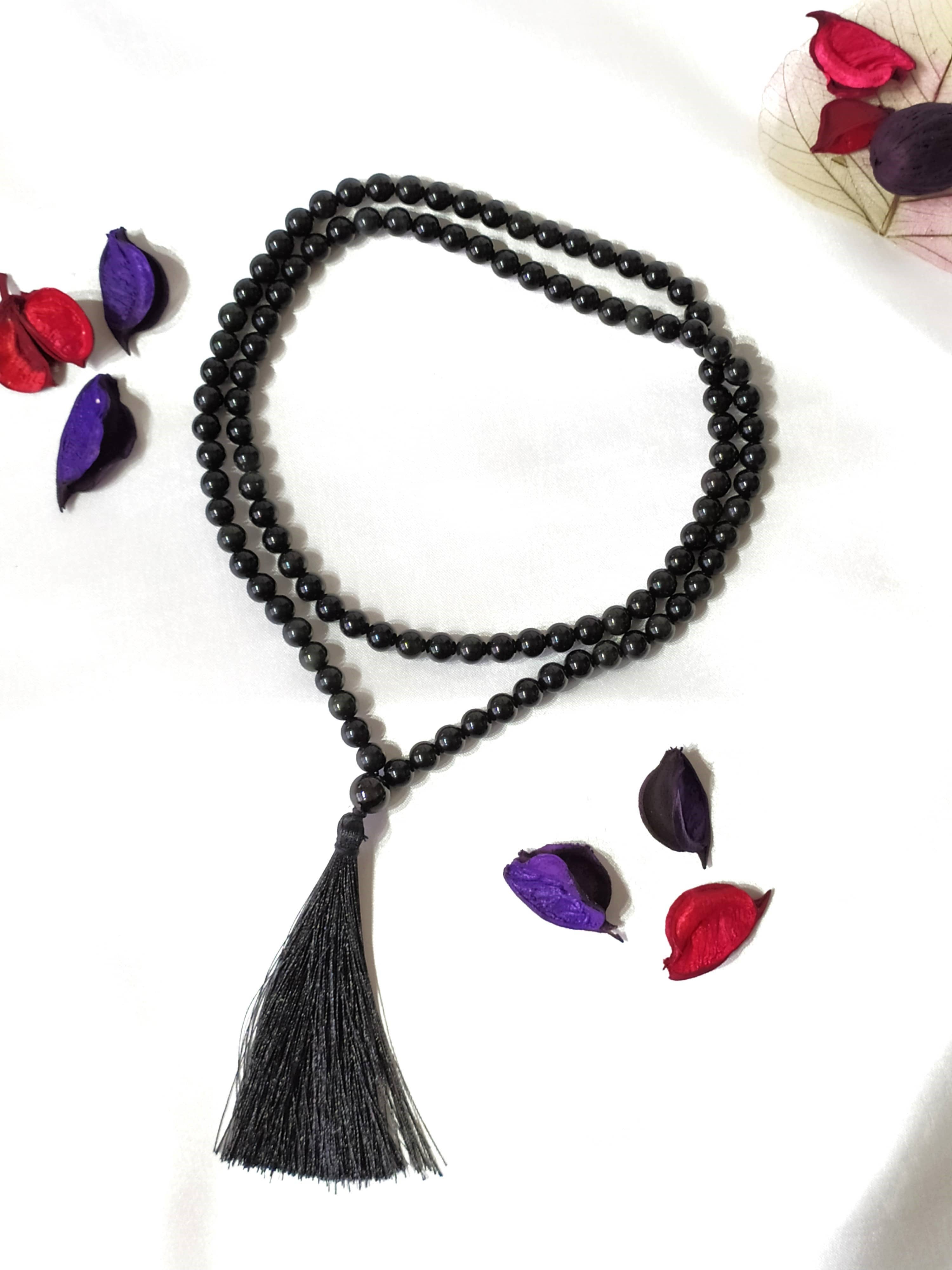 Soothing Crystals - Wholesale Prayer Beads Necklace - Gemstone Mala | Black Obsidian | 108 Prayer Bead | Jap Mala