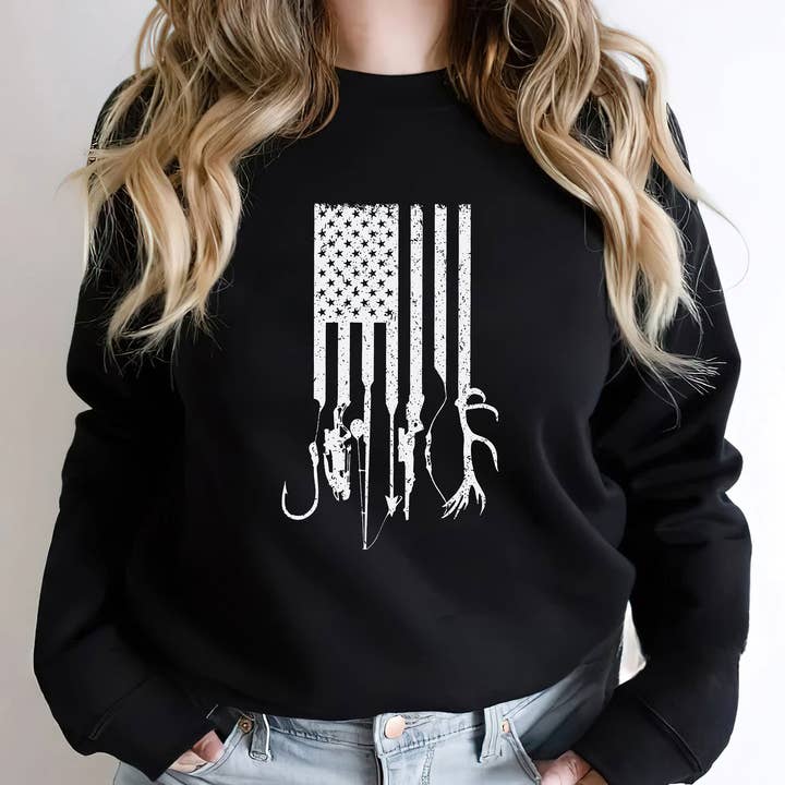 Sweat-shirt de chasse et de pêche avec drapeau américain, chemise de pêche pour la vente par EagleAceApparel