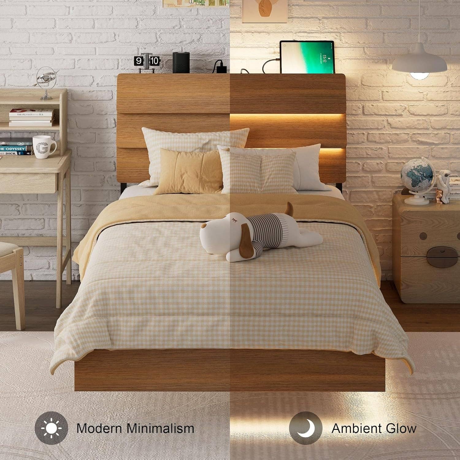 Walnut Twin Size Floating Bed Frame With RGB LED Lighting for wholesale on Faire8