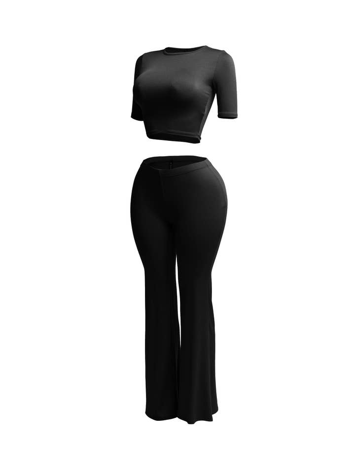 K Too - Wholesale Top & Pant Set (NOT Loungewear) - Women's - Short sleeve crop top & flare pants set