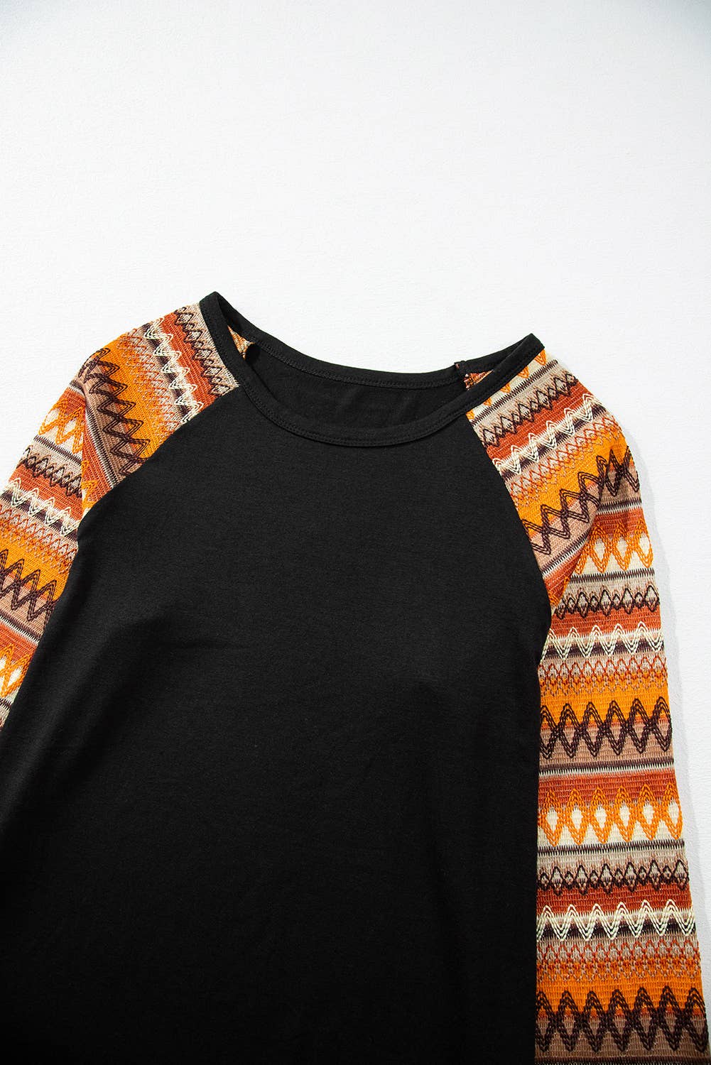 Orange Tribal Print Raglan Sleeve Crewneck Knit Top for wholesale on Faire5