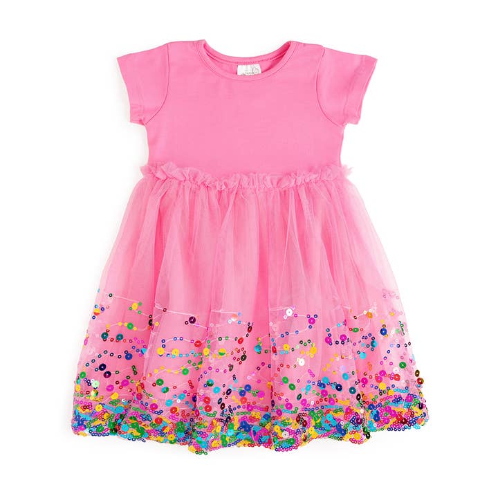 Raspberry Confetti Short Sleeve Tutu Dress - Kids Birthday for wholesale by Sweet Wink
