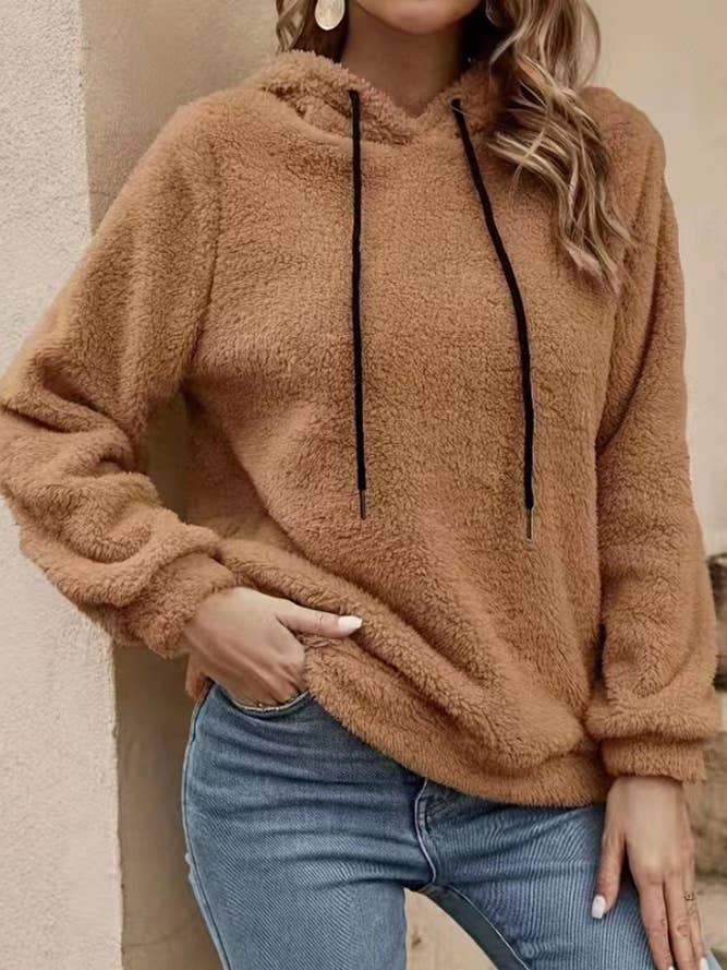 Coffee Brown Fleece Hooded Sweatshirt ZK2138 for wholesale on Faire1