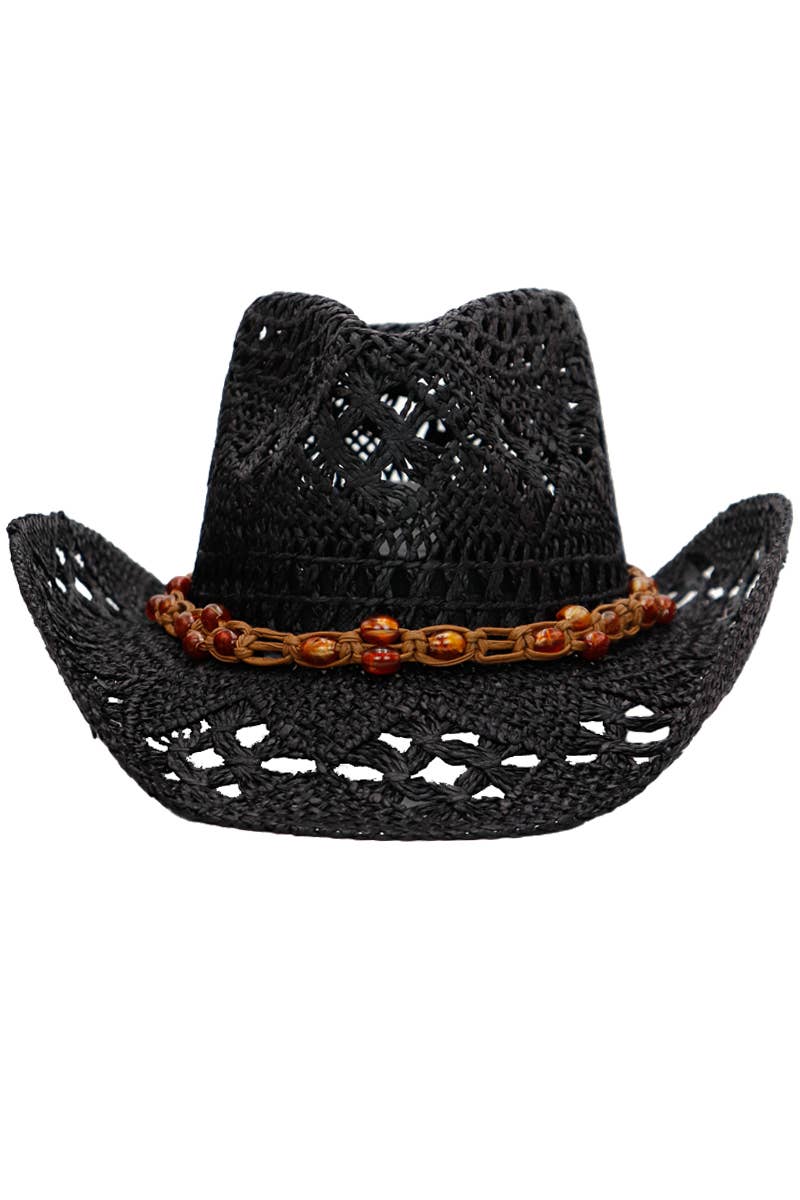 Cap Zone - Wholesale Cowboy Hat - Women's - Beaded Crochet Crushable Straw Cowboy Hat1