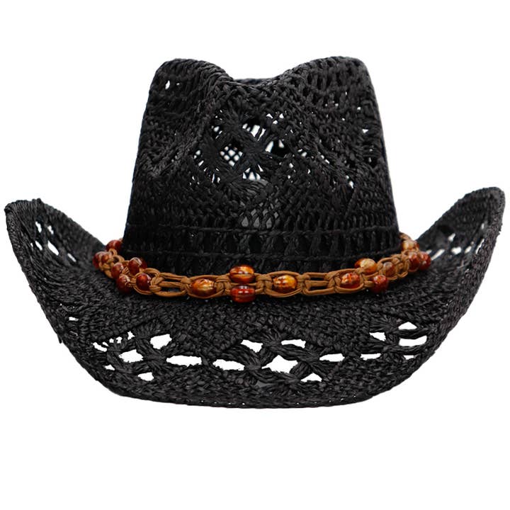 Cap Zone - Wholesale Cowboy Hat - Women's - Beaded Crochet Crushable Straw Cowboy Hat1