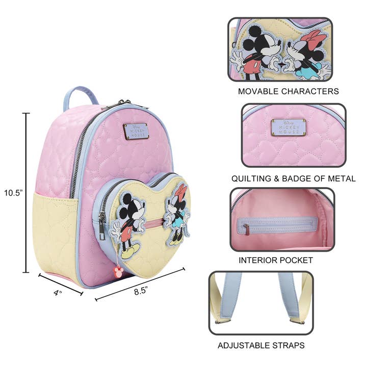 Bioworld Merchandising - Wholesale Backpack - Women's - Disney Mickey Mouse and Minnie Mouse 10.5" Adult Mini Backpack With Movable Characters4