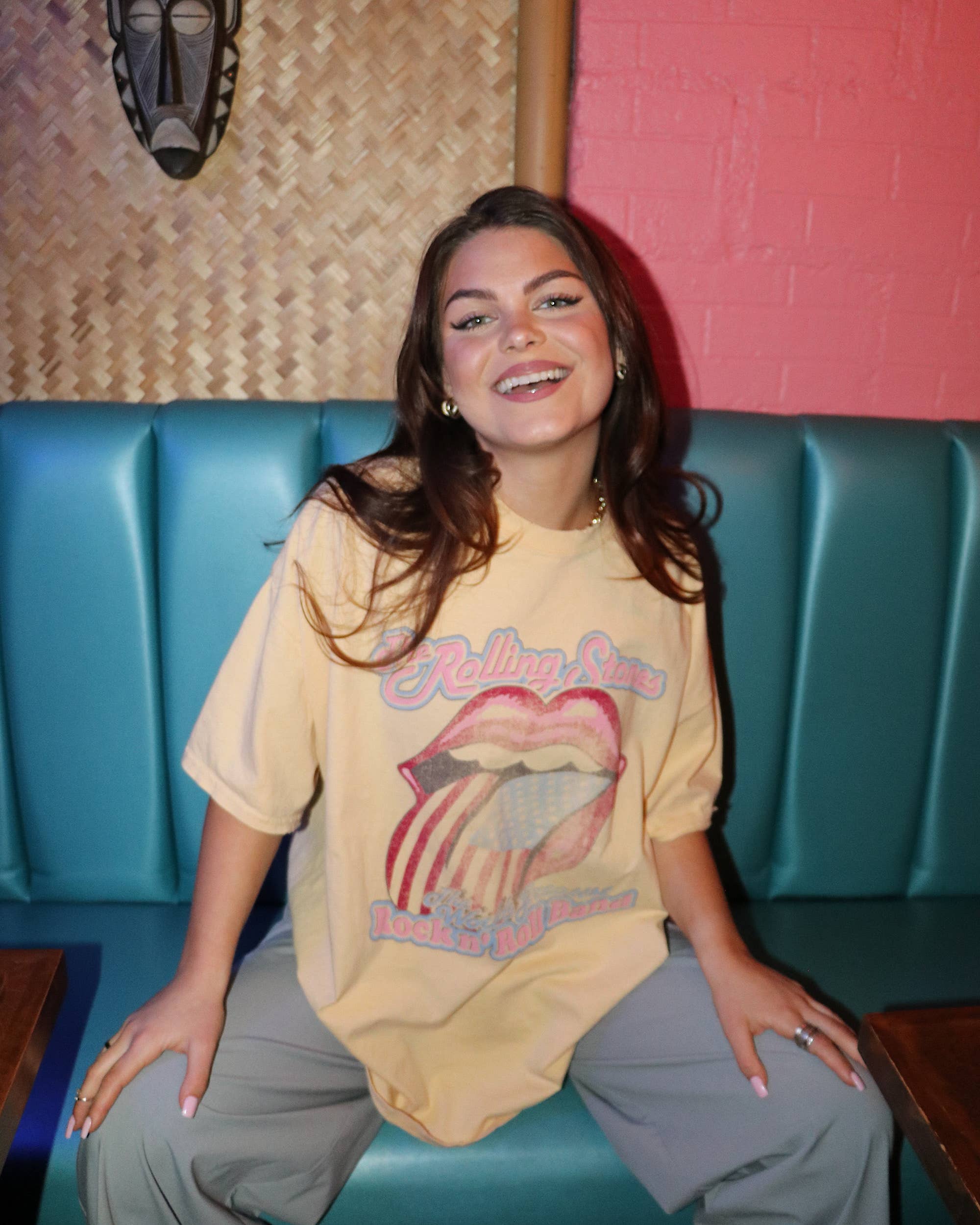 LivyLu - Wholesale Screen Printed T-Shirt - Unisex - Rollings Stones World's Greatest Band Yellow Thrifted Tee1