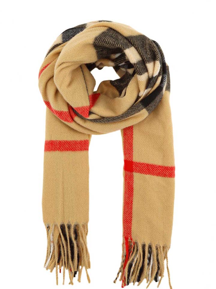 PLAID PRINT FRINGE SCARF IS1026- for wholesale by anbfashion