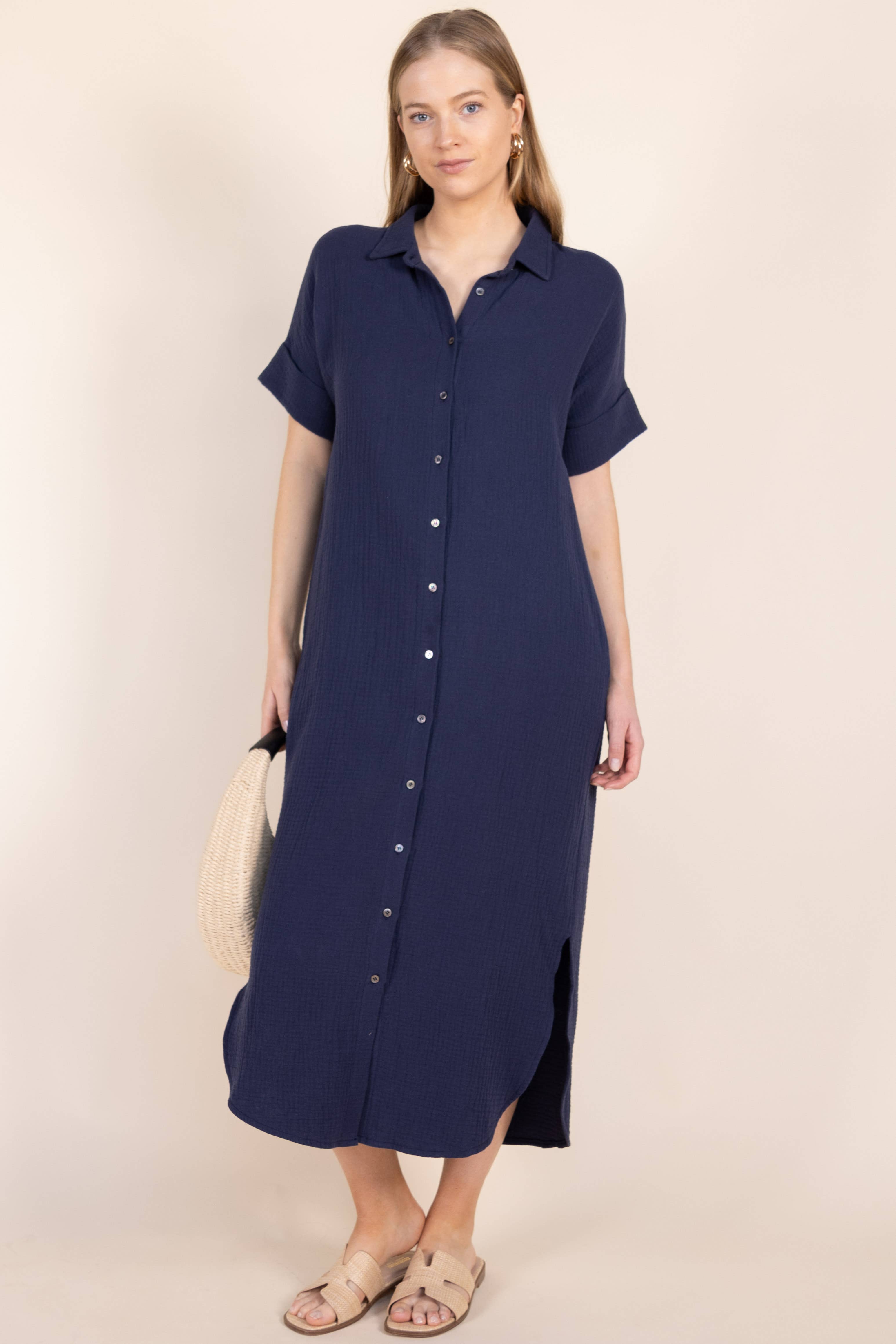 Before You Collection - Wholesale Dress - Women's - 3-Ply Heavy Gauze Button Up Shirt Dress9