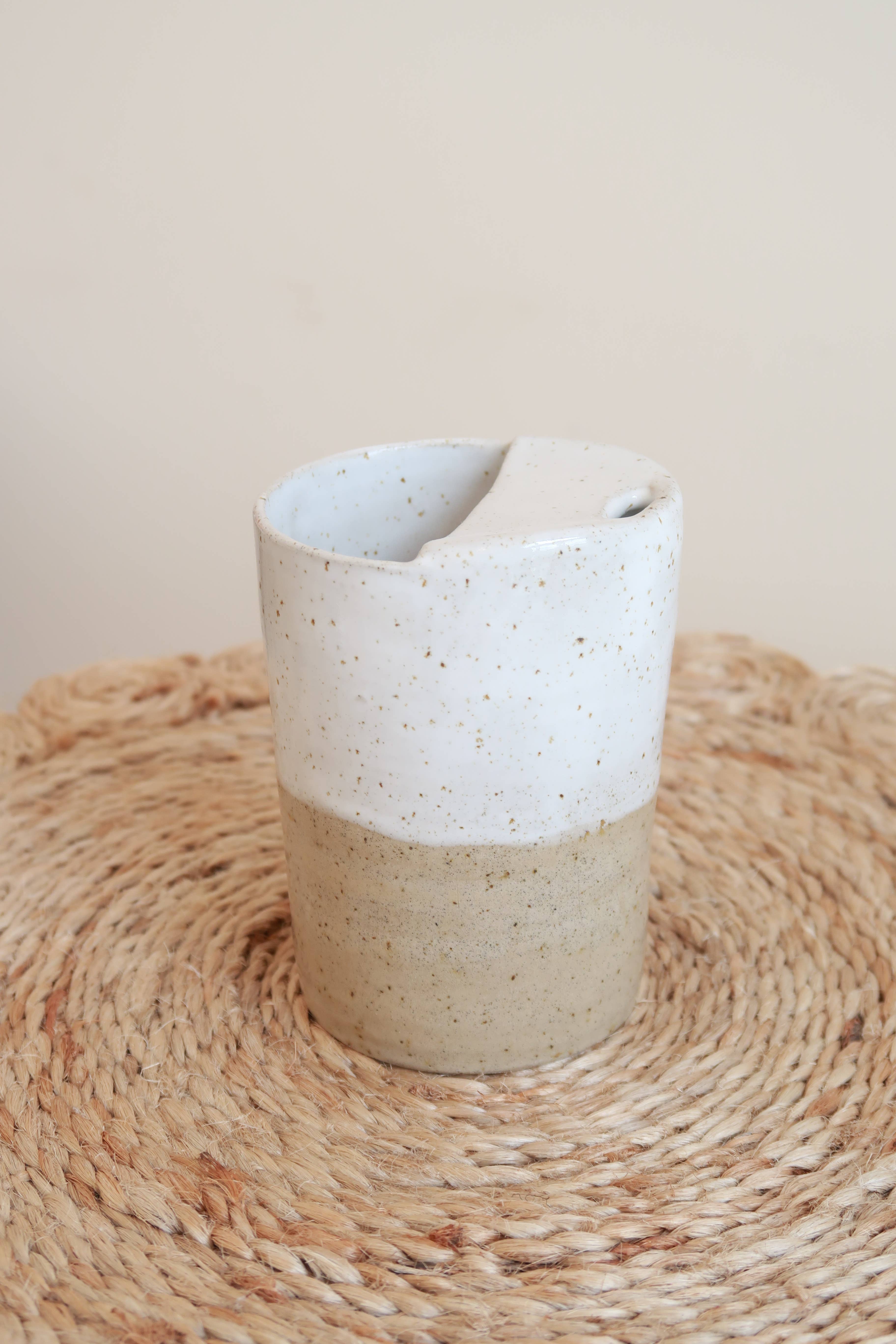 Fernweh Pottery – wholesale Insulated mug/tumbler – Handmade Ceramic White Speckle Travel Keep Cup -2