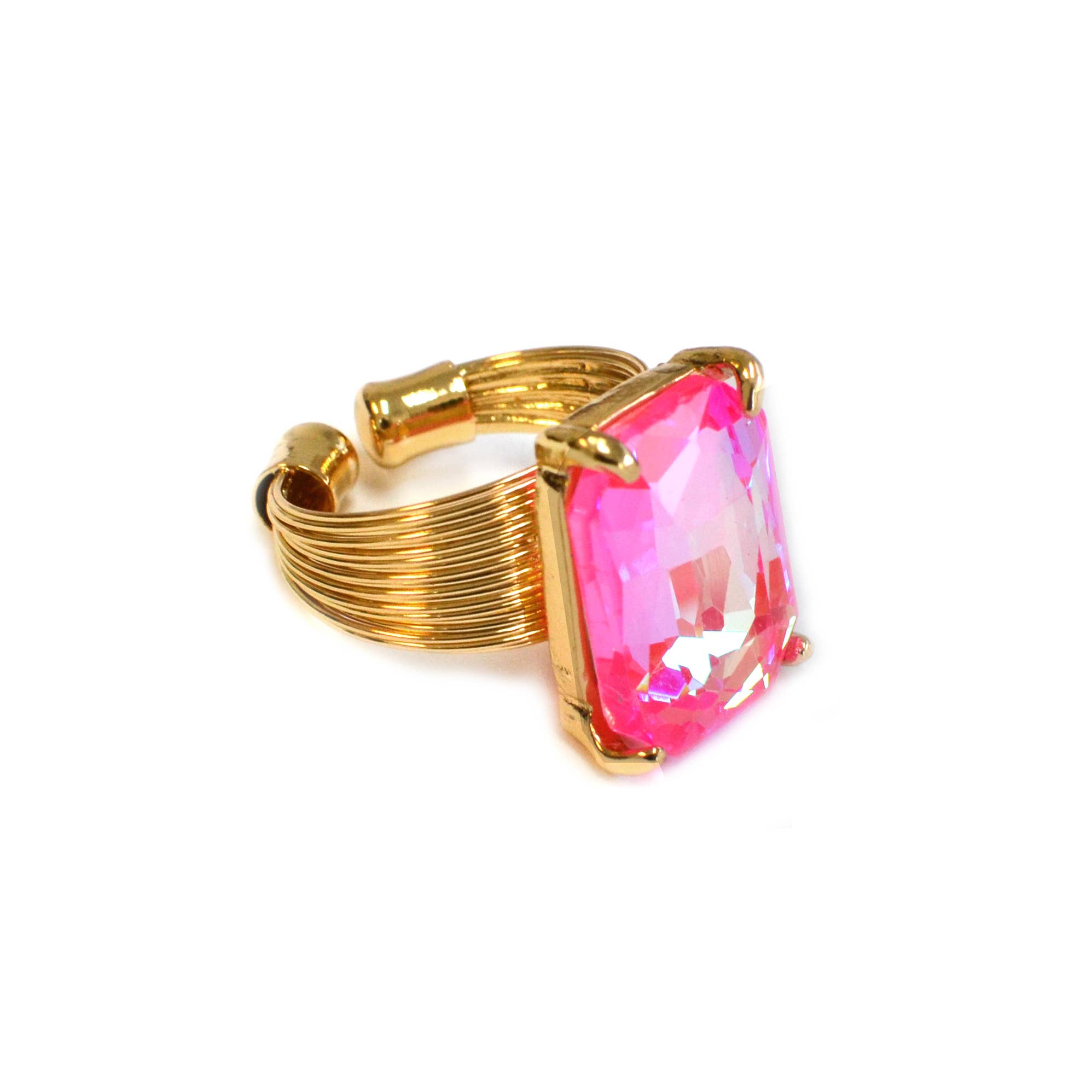 StarryNYC - Wholesale Cocktail/Statement Ring - Square Glass Cushion Cut Cocktail Adjustable Wire Ring26