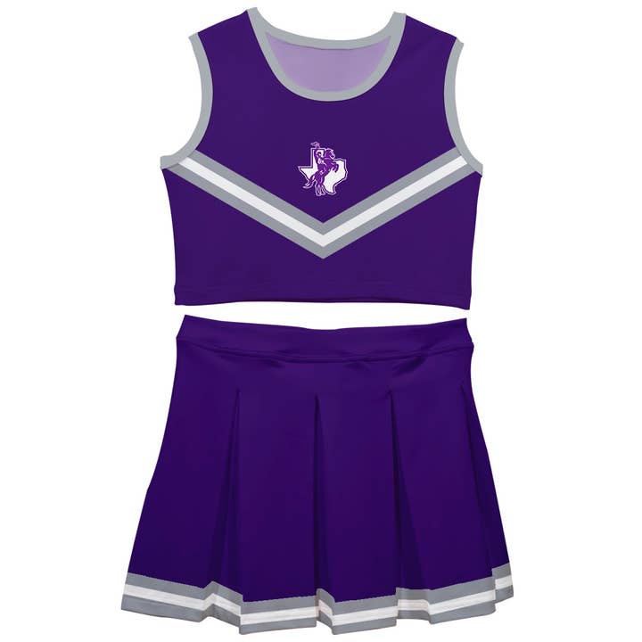 Tarleton State University Purple Sleeveless Cheerleader Set for wholesale by Vive La Fete