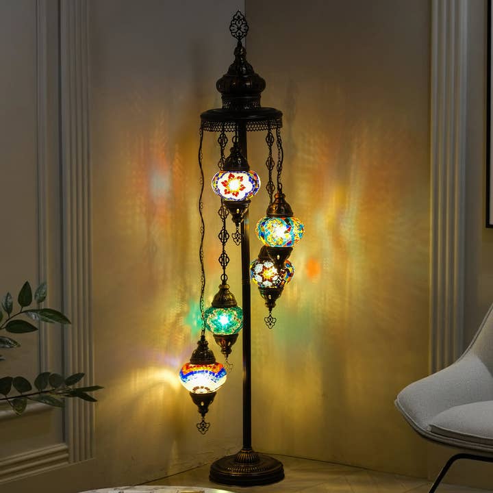 5-Globe Turkish Mosaic Floor Lamp (Multicolor) for wholesale by Mozaist LLC