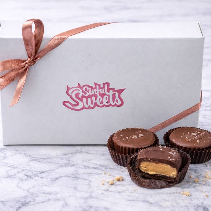 Milk Chocolate Peanut Butter Cups, 12PC for wholesale by Sinful Sweets Chocolate Company