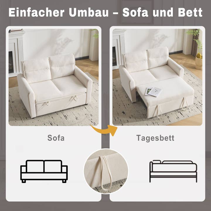 Urban Meuble - Wholesale Sofa - Light beige velvet 2-seater convertible sofa bed, 5-position backrest RIDGEGLEN14