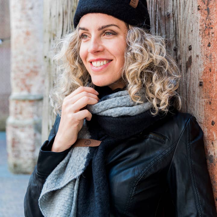 Cachecol longo Fem Twin preto e cinza por atacado de LOT83