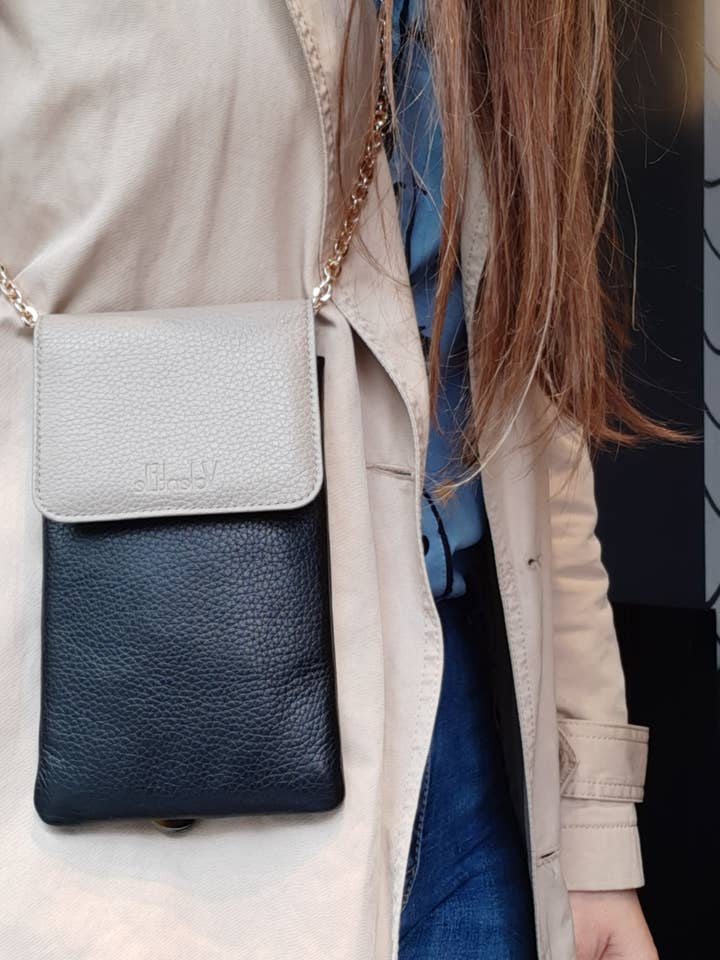 Bolsa tiracolo preta para celular em couro genuíno por atacado de AND-selects Artisan Elegance