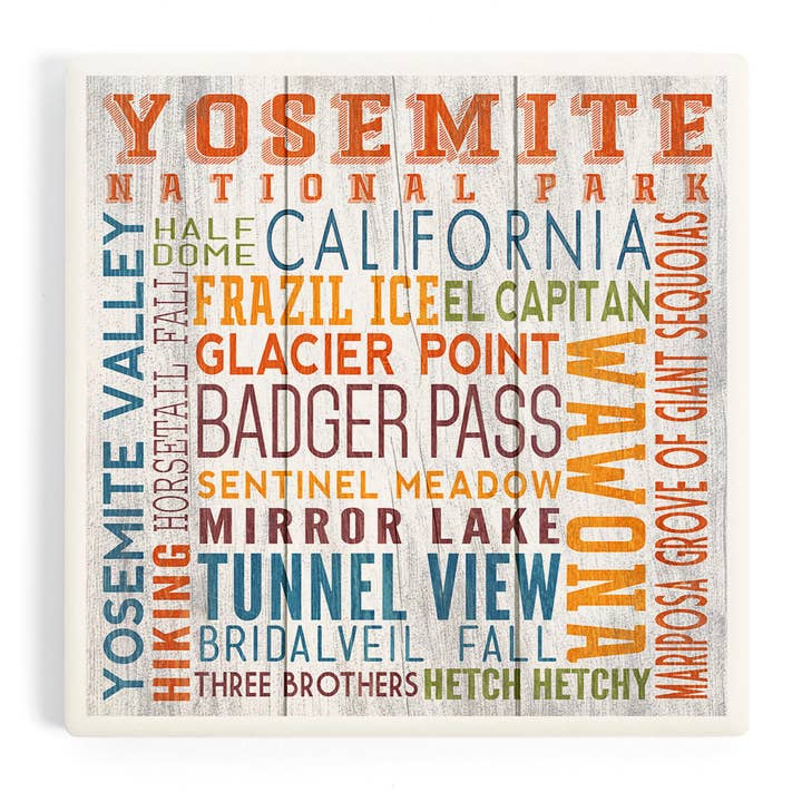 Sous-verre en céramique Parc national de Yosemite, Typographie 84757 pour la vente par Lantern Press