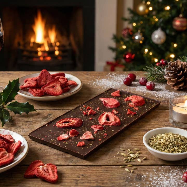 Farmhouse Chocolates - Wholesale Chocolate Bar - 71% Organic Chocolate Bar w/ Fennel Pollen & Strawberries3