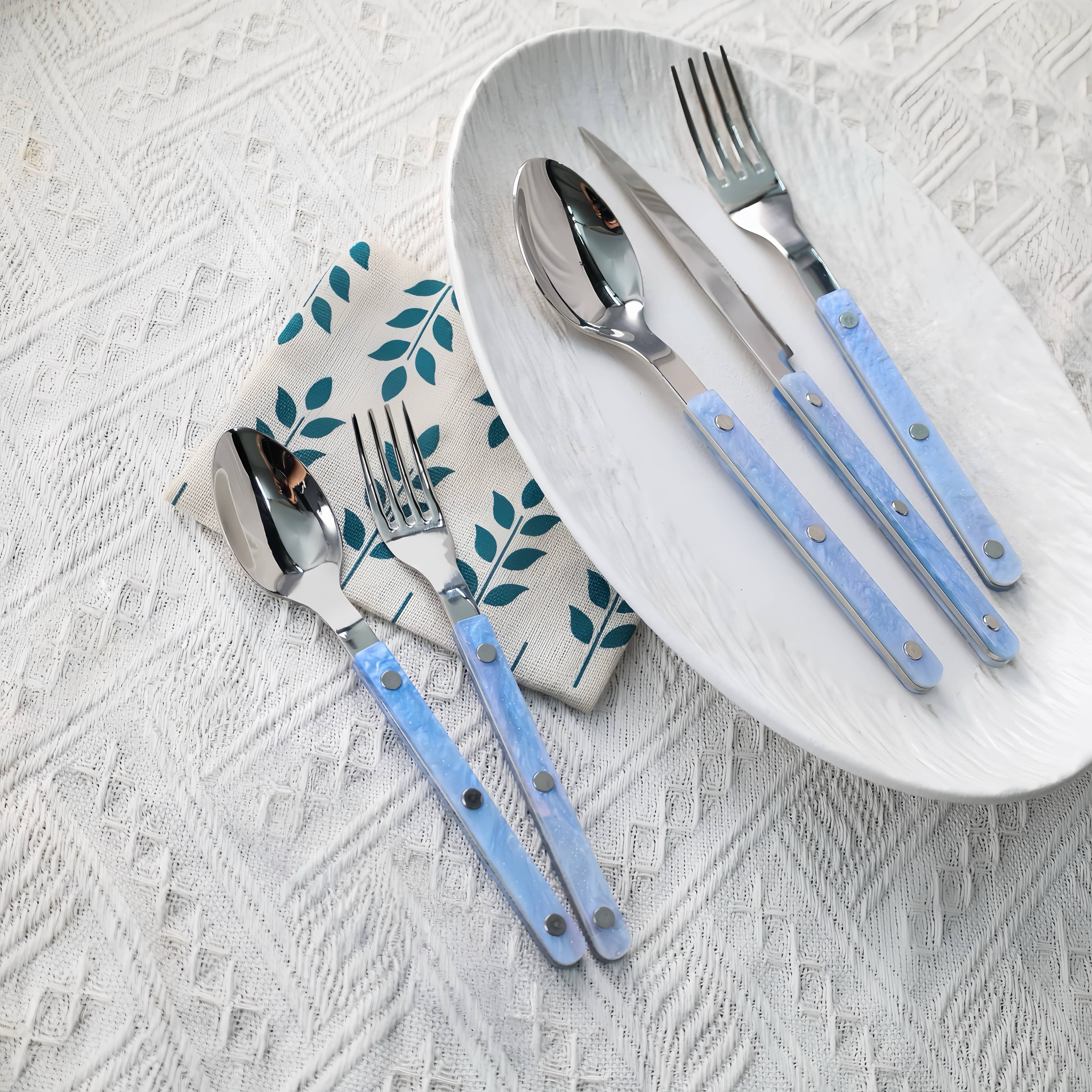 INSPECIAL HOME - Wholesale Flatware Set - Set of 10 Pcs Modern Nebula Pattern Cutlery Flatware Utensil9