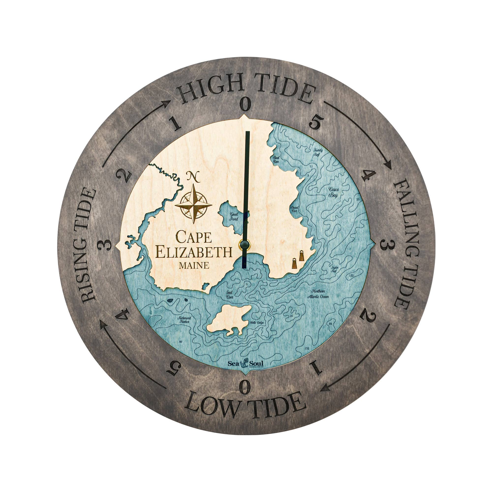 Sea & Soul Nautical Chart Art - Vente Horloges murales - Carte de profondeur d'eau de la côte du Maine30