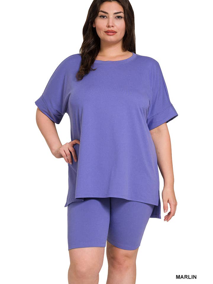 42POPS - Wholesale Lounge Set - Women's - .....SI-26454 Plus Microfiber Top & Biker Shorts 2 Pc Set