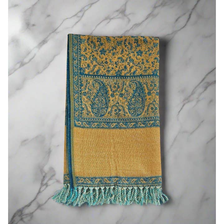 Tibet Handicrafts LLC - Wholesale Throw Blanket - The Blue-Yellow Shawl2