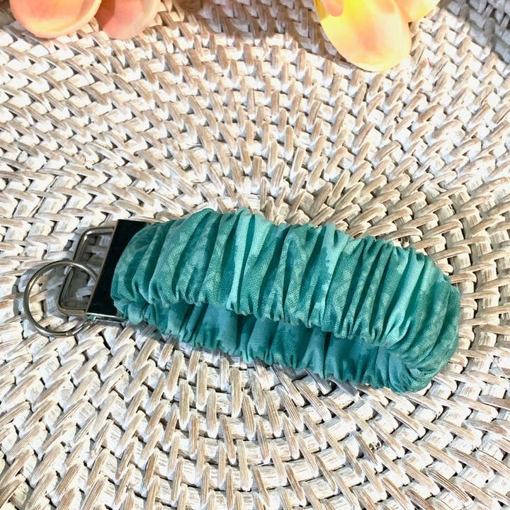 Handmade Scrunchie Key Fob - Painted Soul - Teal Medallion - Keychain for wholesale by Ann Gregory Designs LLC