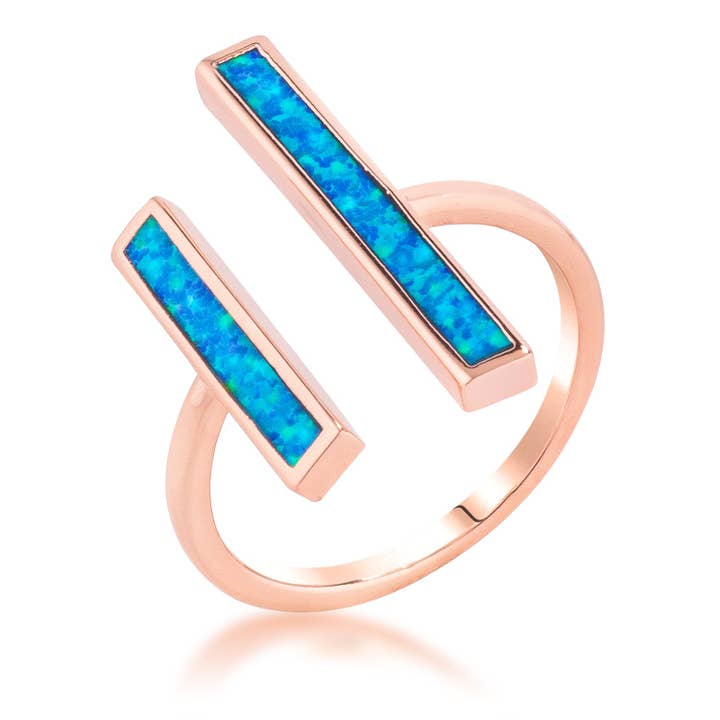 Bague à double barre contemporaine en opale bleue pour la vente par JGoodin