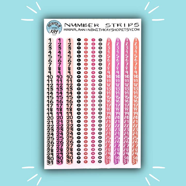 Tiras de números en tonos cálidos para venta al por mayor de Planning With Kay