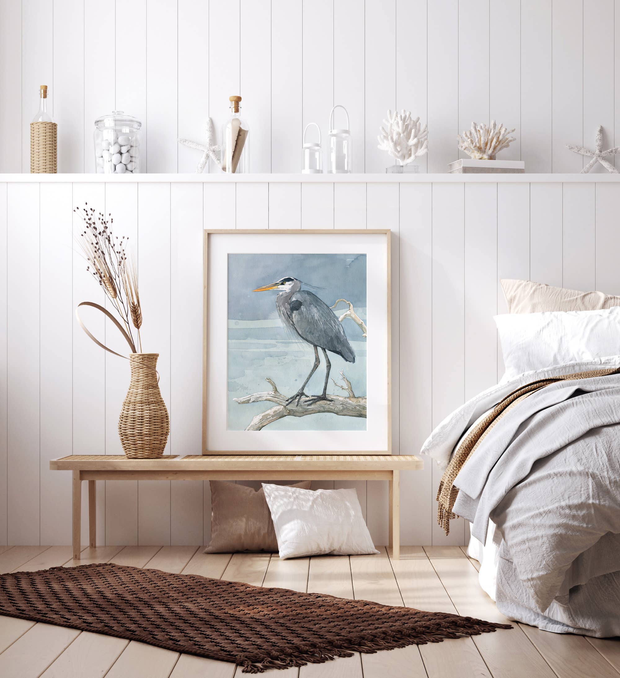 Studio Tuesday – wholesale Konsttryck – Stor blå häger på gren akvarellmålning1