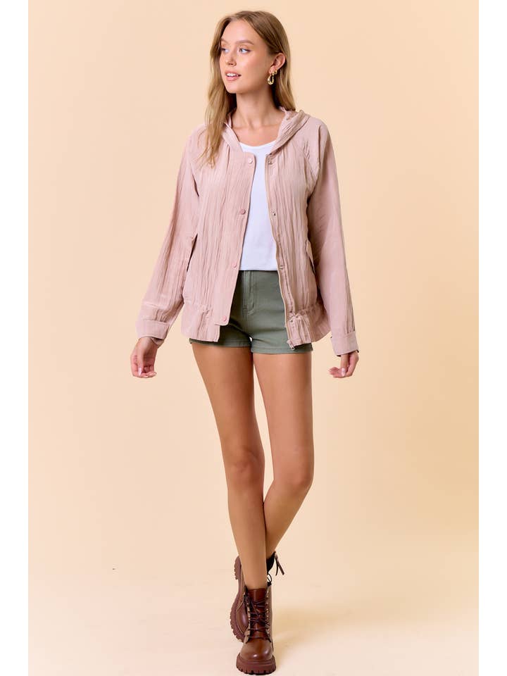 Doe and Rae - Wholesale Jacket - Women's - DRAWCORD WAIST CRINKLED HOODIE WINDBREAKER - 10497J-1