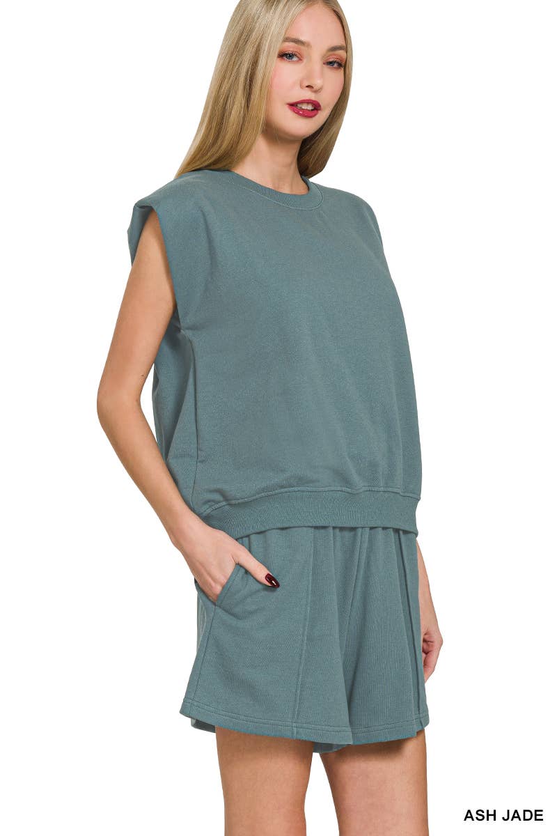 Vanilla Monkey - Wholesale Knit Top - Women's - French Terry Sleeveless Top &amp; Shorts Set0