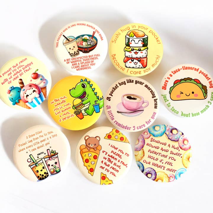 One Team Blessed - Wholesale Compact Mirror - Pizza Pocket Hug Mirrors | Gift for Friends | Kawaii Hug