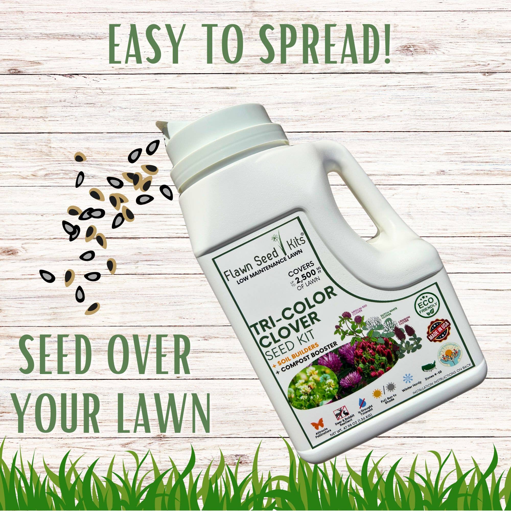 Flawn Seed Kits - Wholesale Plant Seeds - Tri-Color Clover Seed Easy Spread Shaker2